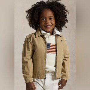 Ralph Lauren Polo Jacket Size 4 4T Boys Tan Beige Khaki Zip Up Cotton